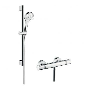 Hansgrohe Croma Select S - Sprchová súprava Vario s termostatom Ecostat Comfort a sprchovou tyčou 65 cm, biela/chróm 27013400