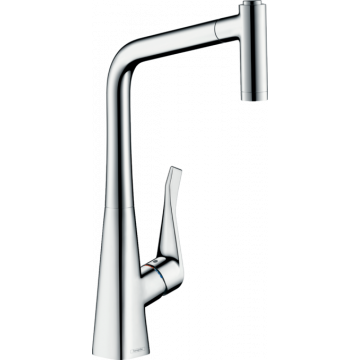 Hansgrohe Metris Select M71 - Kuchynská páková batéria 320, vyťahovateľná spŕška, 2jet, sBox, chróm 73801000