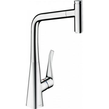 Hansgrohe Metris Select M71 - Kuchynská páková batéria 320, vyťahovateľný výtok, 1jet, sBox, chróm 73803000