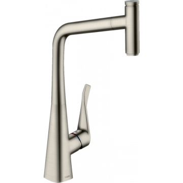 Hansgrohe Metris Select M71 - Kuchynská páková batéria 320, vyťahovateľný výtok, 1jet, sBox, nerez 73803800