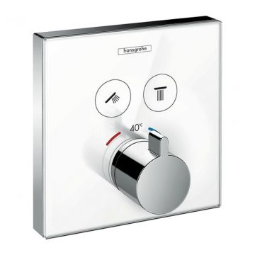 Hansgrohe ShowerSelect Glass - Termostat pod omietku pre 2 spotrebiče, biela/chróm 15738400