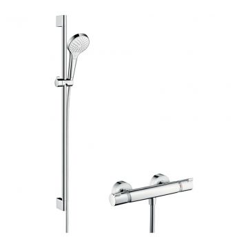 Hansgrohe Croma Select S - Sprchová súprava Vario s termostatom Ecostat Comfort a sprchovou tyčou 90 cm, biela/chróm 27014400