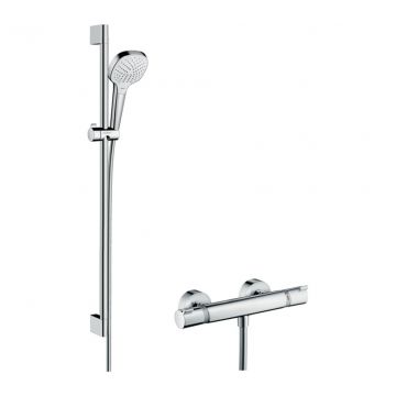 Hansgrohe Croma Select E - Sprchová súprava Vario s termostatom Ecostat Comfort a sprchovou tyčou 90 cm, biela/chróm 27082400