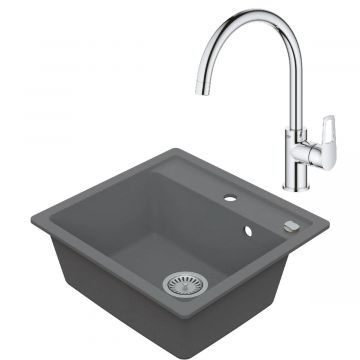 Drezový set Grohe 1/C - Granitový drez 530x500 mm, sivá + Drezová batéria Grohe Bau Loop