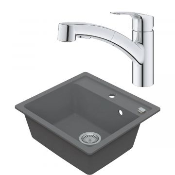 Drezový set Grohe 4/C - Granitový drez 530x500 mm, sivá + Drezová batéria Grohe Eurosmart