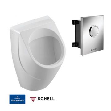 Villeroy & Boch + Schell -  Pisoár s tlačným splachovaním, biela/chróm