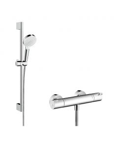 Hansgrohe Crometta - Vario sprchová súprava na stenu s termostatom Ecostat 1001 CL a sprchovou tyčou 65 cm, biela/chróm 27812400