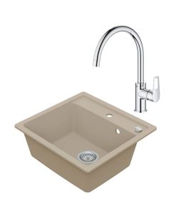 Drezový set Grohe 1/A - Granitový drez 530x500 mm, piesková + Drezová batéria Grohe Bau Loop