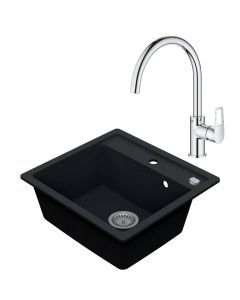 Drezový set Grohe 1/O - Granitový drez 530x500 mm, tmavý grafit matný + Drezová batéria Grohe Bau Loop