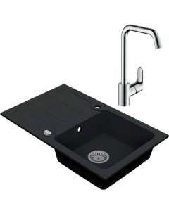 Drezový set Hansgrohe 2/O - Granitový drez s odkvapkávacou plochou 780x480 mm, tmavý grafit matná + Drezová batéria Hansgrohe Focus