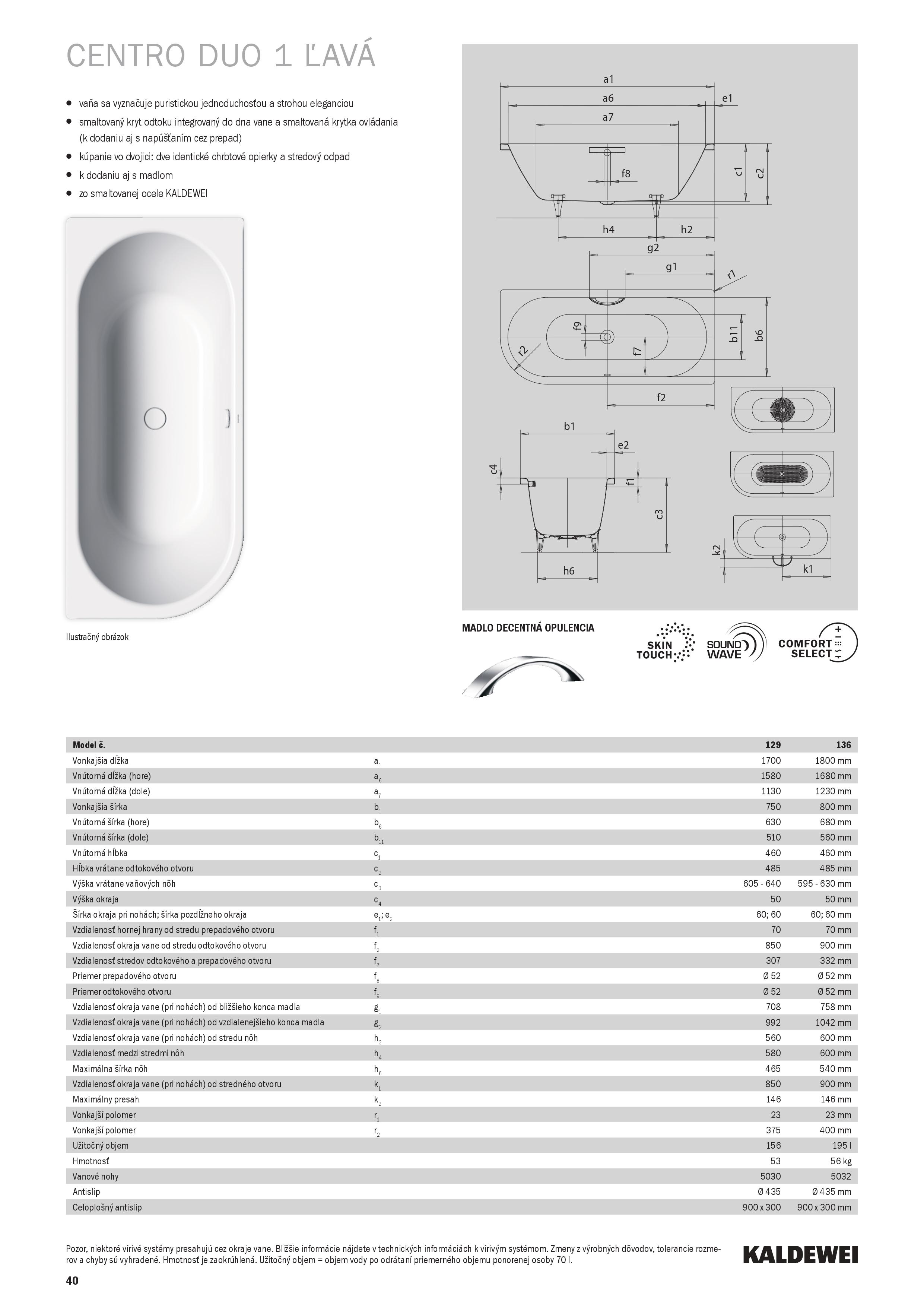 Obrázok Kaldewei Avantgarde - Vaňa Centro Duo 1 levá 136, 1800x800 mm, biela 283600010001