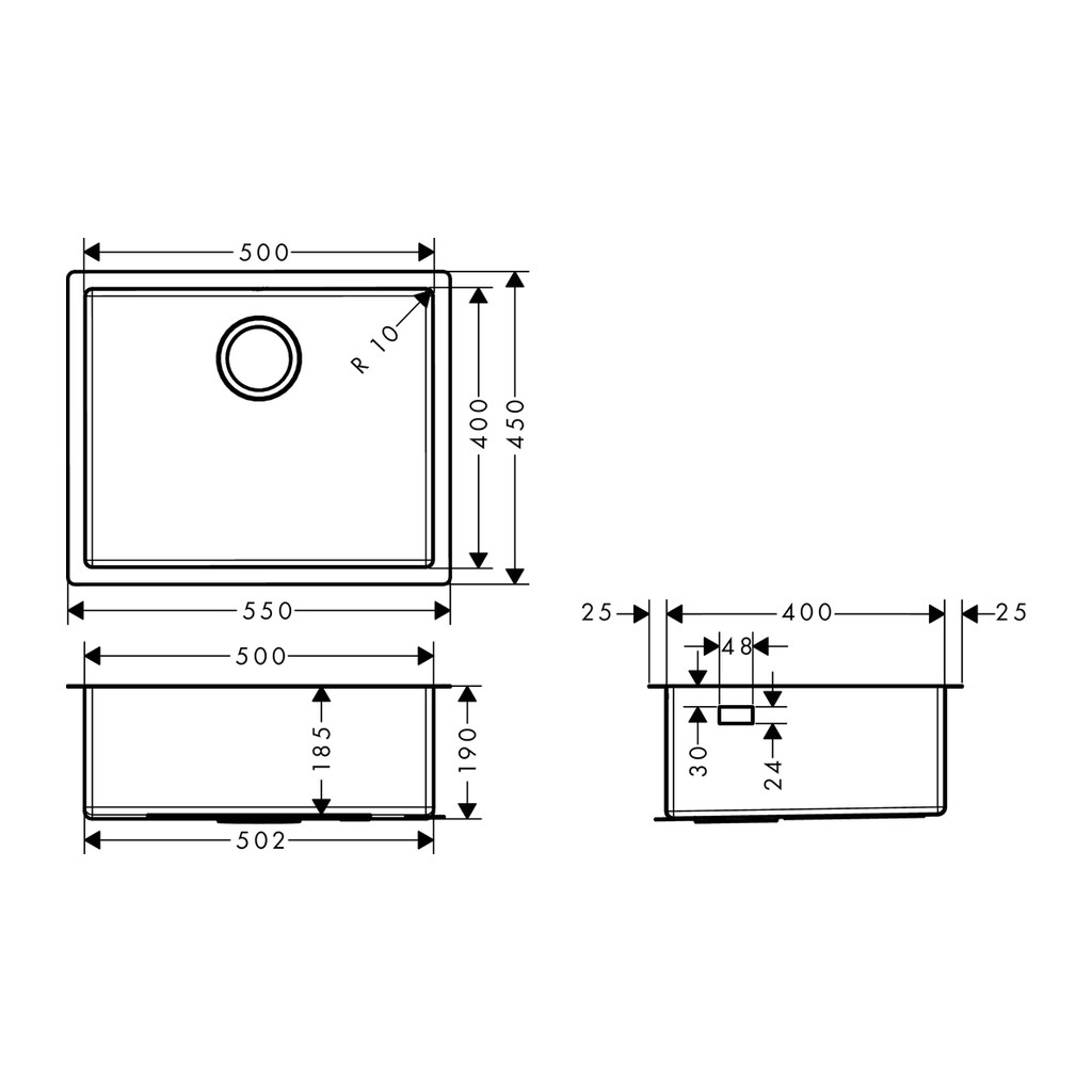 Obrázok HANSGROHE HANSGROHE - Dřezy Podstavný dřez S719-U500, nerezová ocel (43427800)