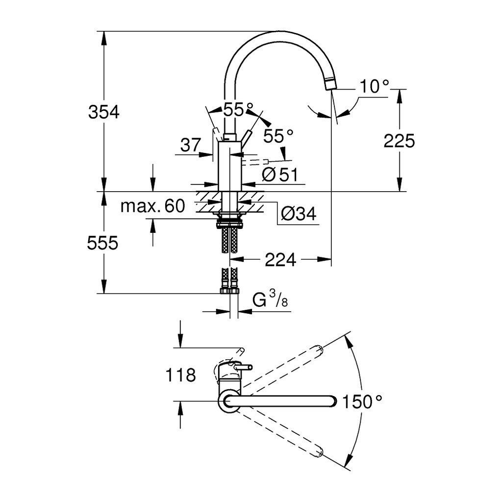 Obrázok Grohe Concetto - Páková drezová batéria, supersteel 32661DC3