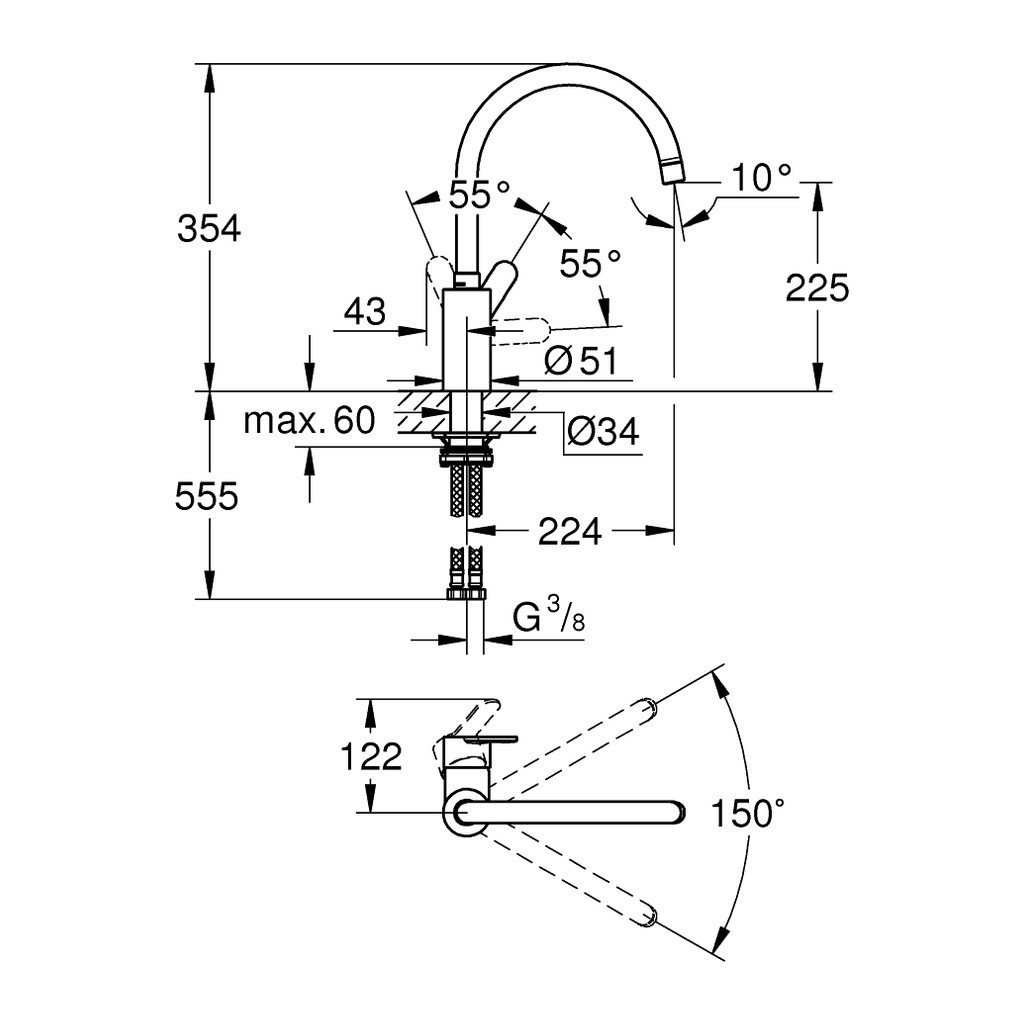 Obrázok Grohe Eurostyle Cosmopolitan - Páková drezová batéria, chróm 33975004