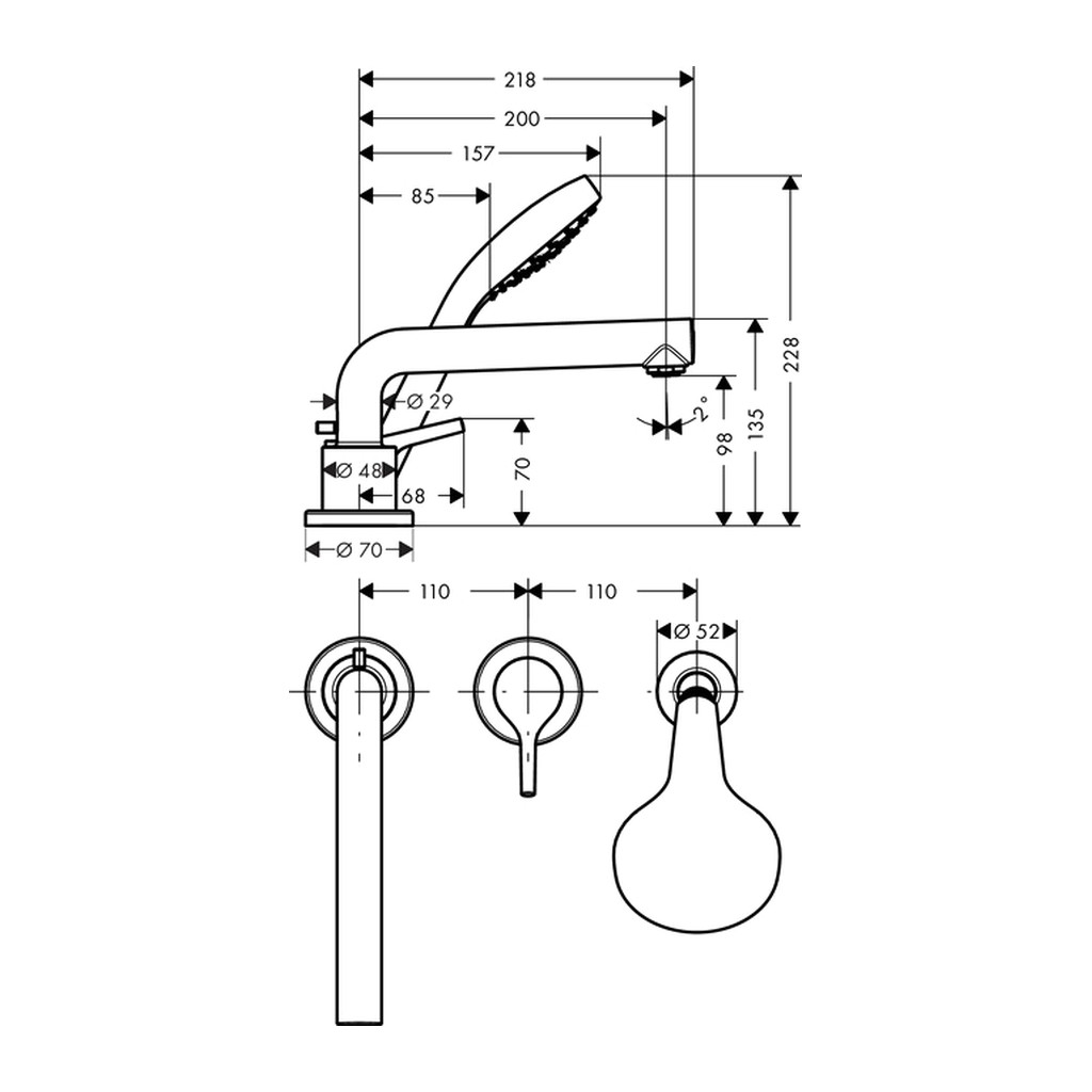 Obrázok Hansgrohe Talis S - Tříotvorová vanová baterie, chrom 72417000