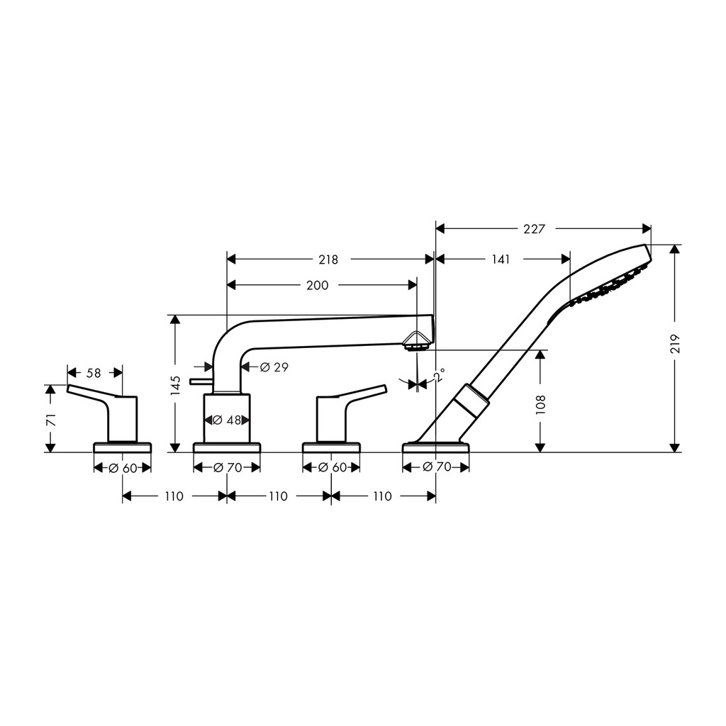 Obrázok Hansgrohe Talis S - Čtyřotvorová vanová baterie, chrom 72418000