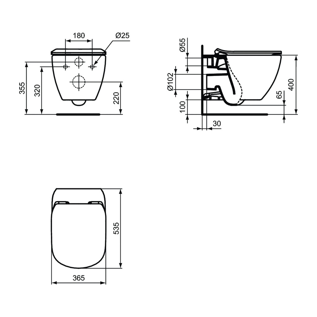 Obrázok Ideal Standard Tesi - Závesný klozet s AQUABLADE® technológiou 36,5 x 53,5 cm, s ultra plochým klozetovým sedátkom, Biela, T354701 