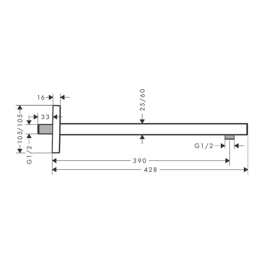 Obrázok Hansgrohe - Sprchové rameno 38,9 cm, hranatá verzia, matná čierna 27694670