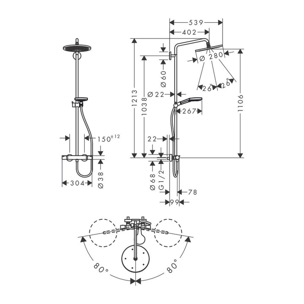 Obrázok HANSGROHE HANSGROHE - Croma Select S Sprchový set Showerpipe 280 s termostatom, kefovaný bronz 26890140