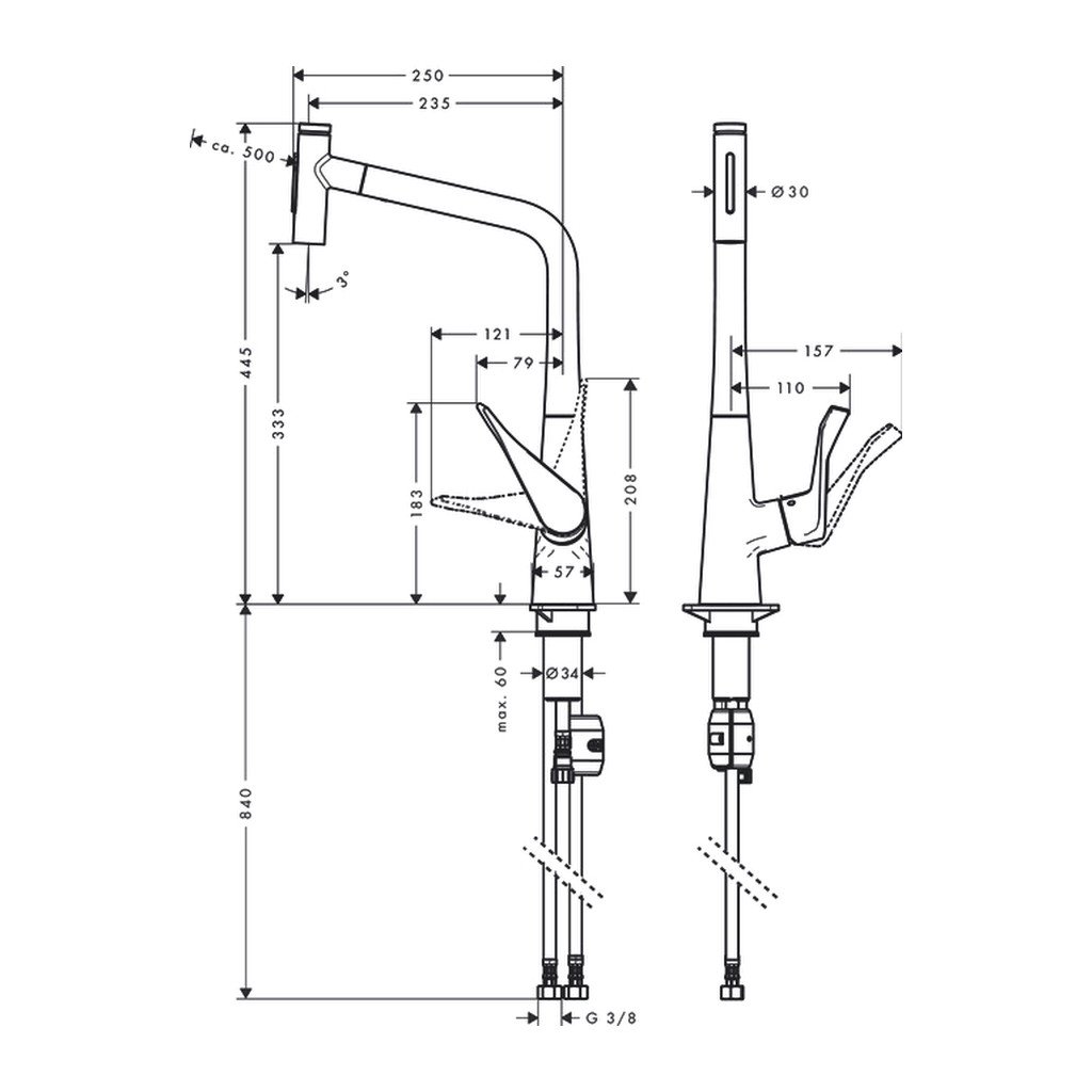 Obrázok Hansgrohe Metris Select M71 - Páková kuchynská batéria 320, vyťahovateľná sprška, chróm 73820000