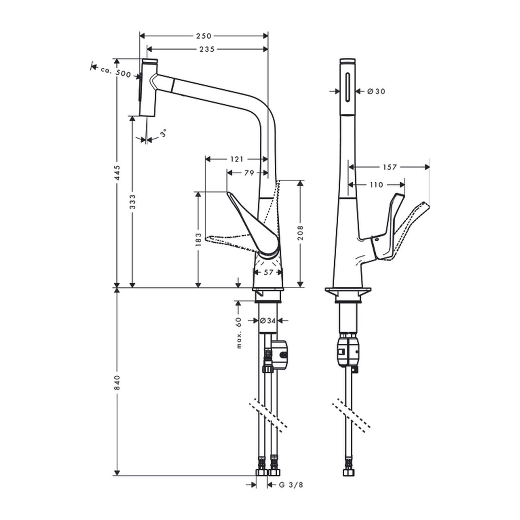 Obrázok Hansgrohe Metris Select M71 - Páková kuchynská batéria 320, vyťahovateľná sprška, vzhľad nerezu 73820800