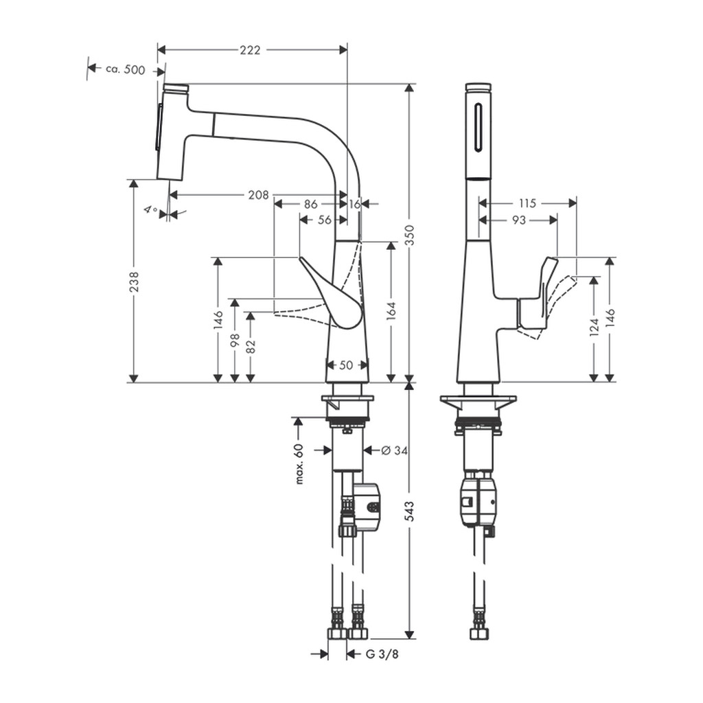 Obrázok Hansgrohe Metris Select M71 - Páková kuchynská batéria 240, vyťahovateľná sprška, chróm 73822000