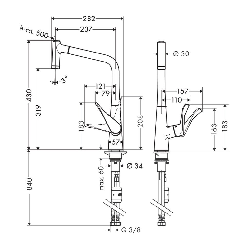 Obrázok Hansgrohe Metris M71 - Páková kuchynská batéria 320, Eco, vyťahovateľná sprška, 2jet, chróm 14780000