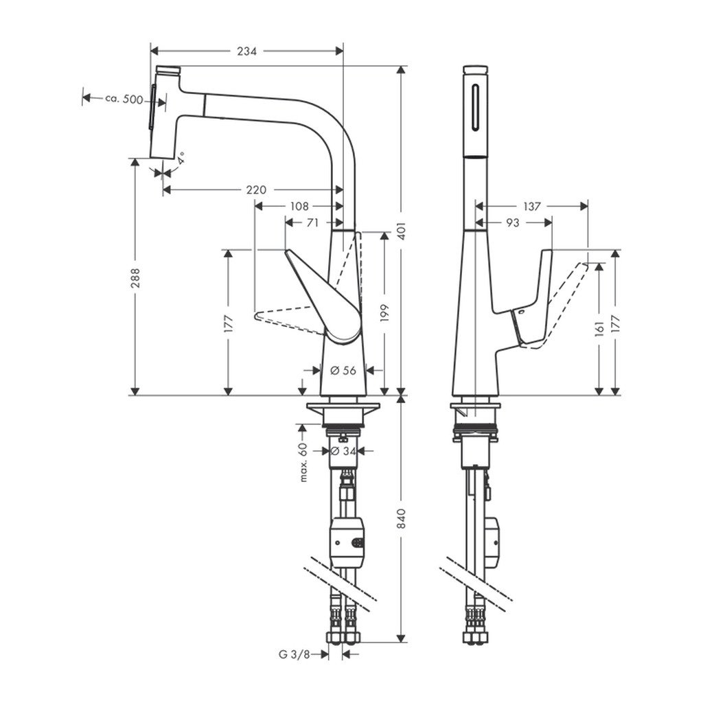 Obrázok Hansgrohe Talis Select M51 - Páková kuchynská batéria 300, vyťahovateľná sprška, vzhľad nerezu 72823800