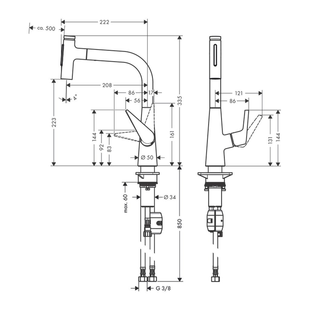 Obrázok Hansgrohe Talis Select M51 - Páková kuchynská batéria 220, vyťahovateľná sprška, chróm 72824000