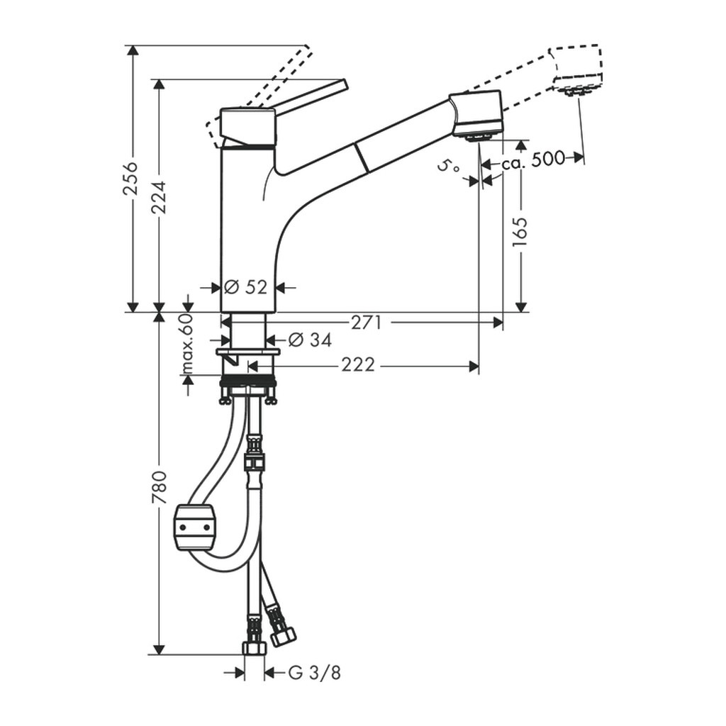 Obrázok Hansgrohe Talis M52 - Páková kuchynská batéria 170, Eco, vyťahovateľná sprška, 2jet, chróm 32845000