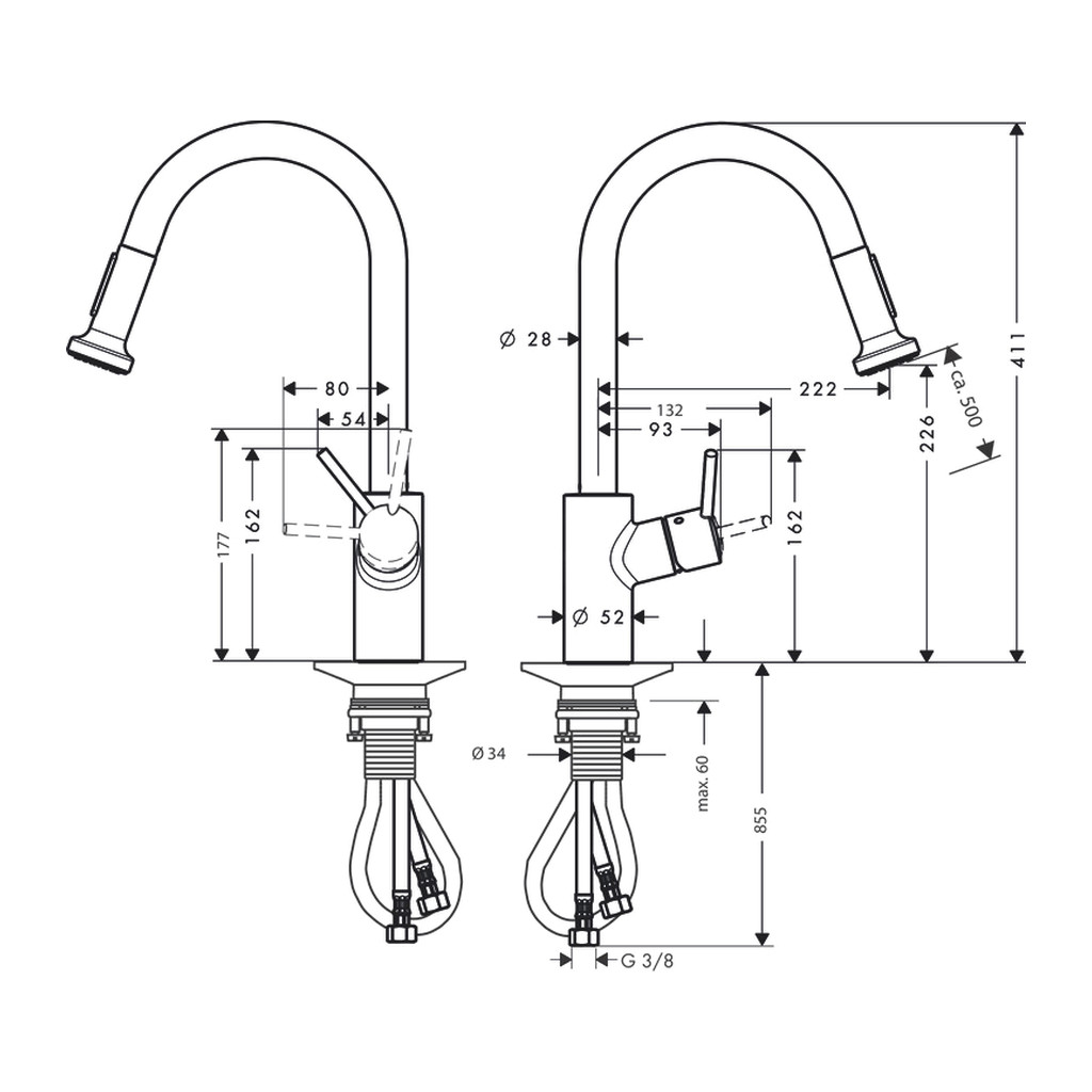 Obrázok Hansgrohe Talis M52 - Páková kuchynská batéria 220, Eco, vyťahovateľná sprška, 2jet, chróm 72831000