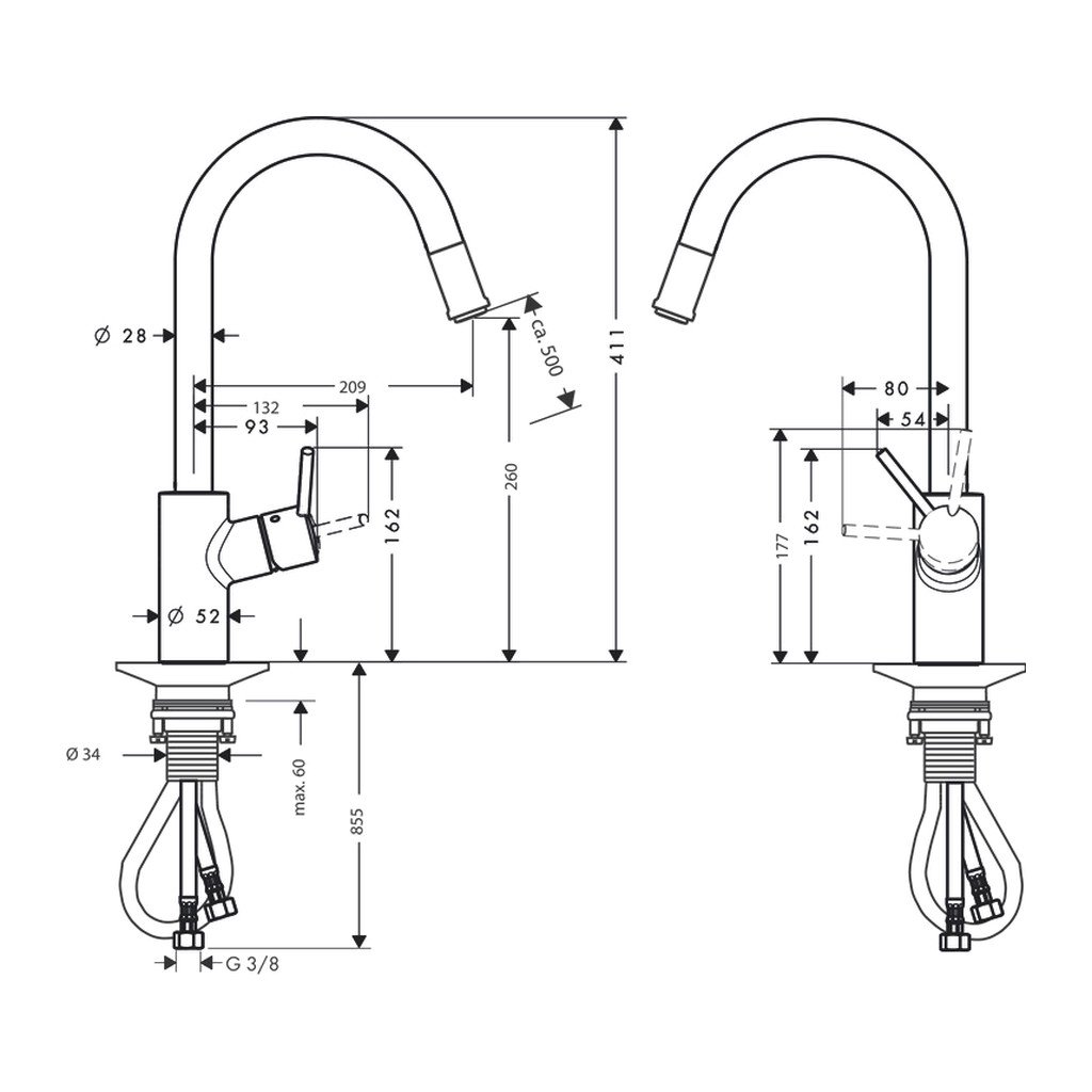 Obrázok Hansgrohe Talis M52 - Páková kuchynská batéria 260, Eco, vyťahovateľný výtok, 1jet, chróm 72832000