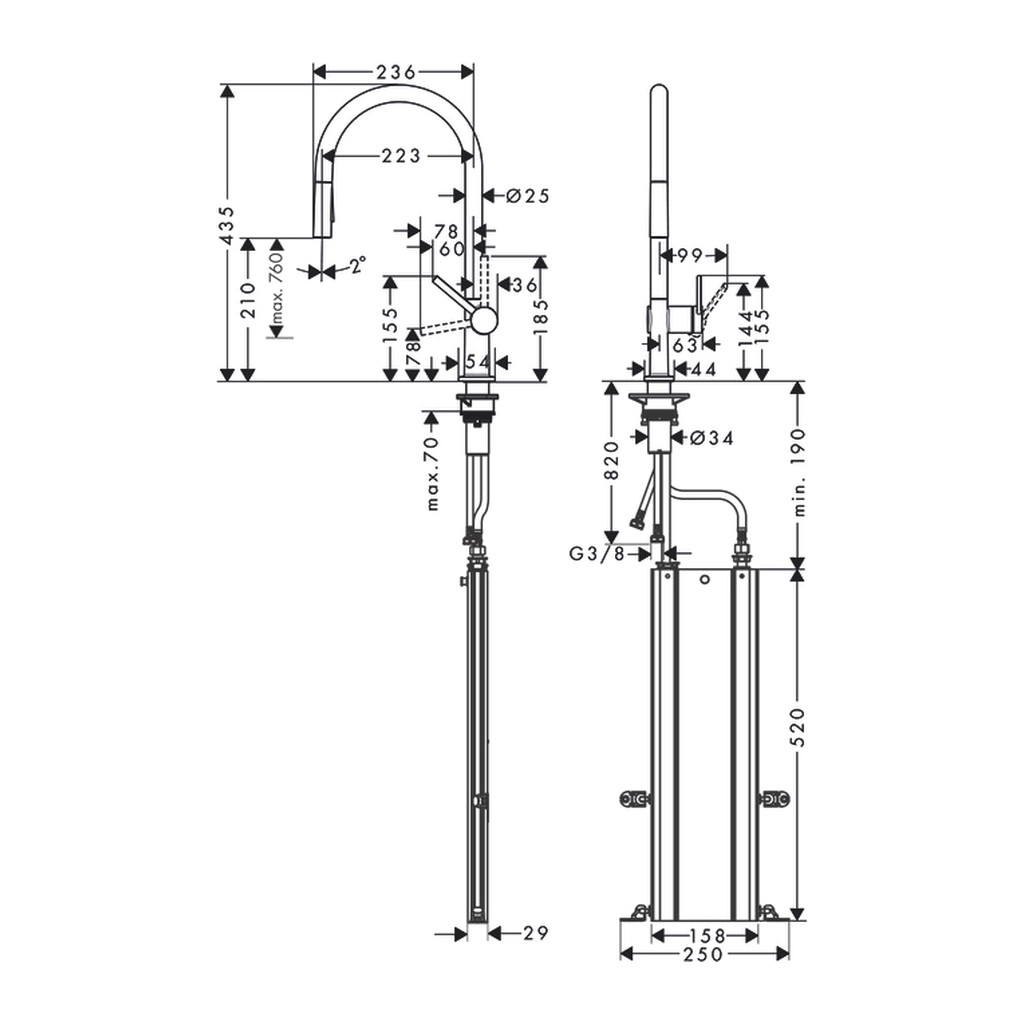 Obrázok Hansgrohe Talis M54 - Páková kuchynská batéria 210, vyťahovateľná sprška, 2jet, sBox, matná čierna 72801670