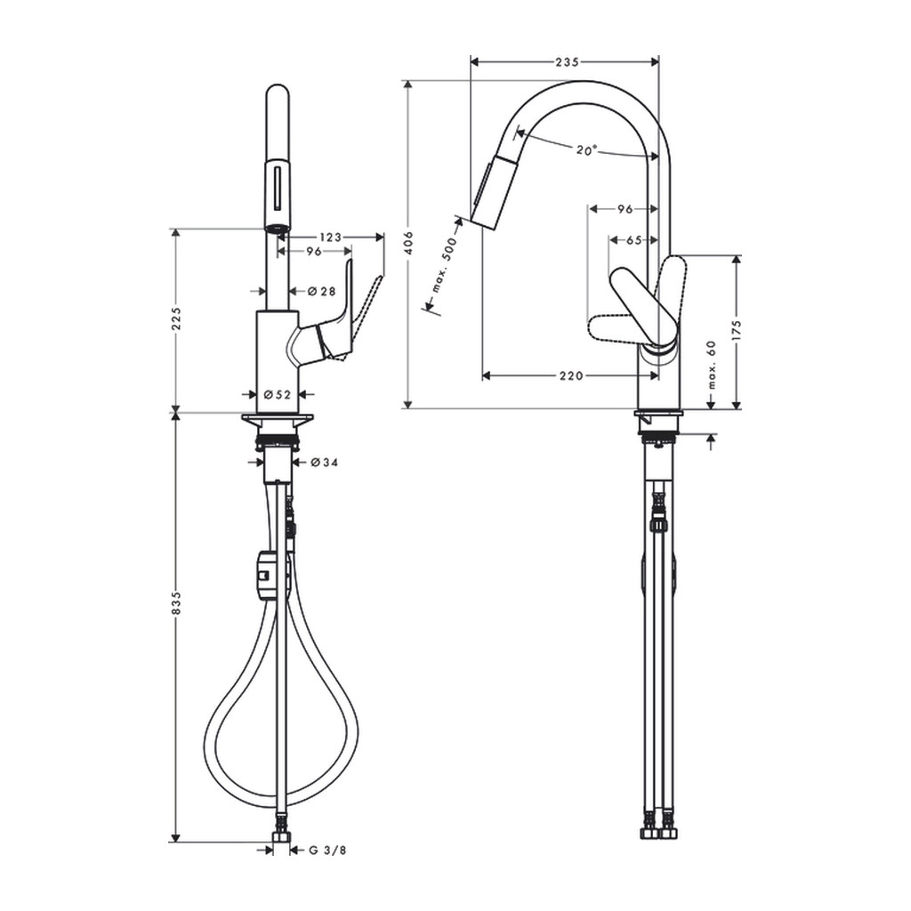 Obrázok Hansgrohe Focus M41 - Páková kuchynská batéria 240, Eco, vyťahovateľná sprška, 2jet, chróm 31833000