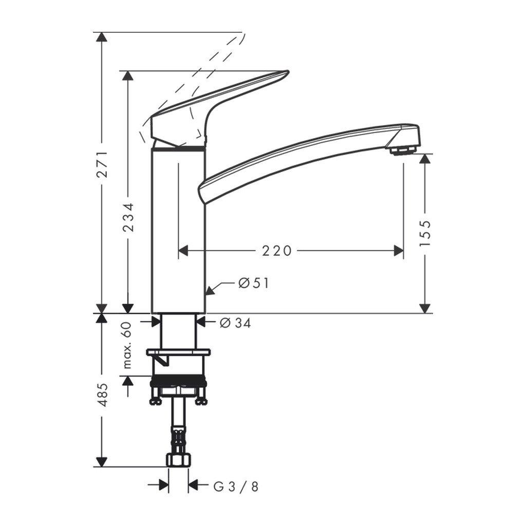 Obrázok Hansgrohe Logis M31 - Páková kuchynská batéria 160, Eco, 1jet, chróm 71860000