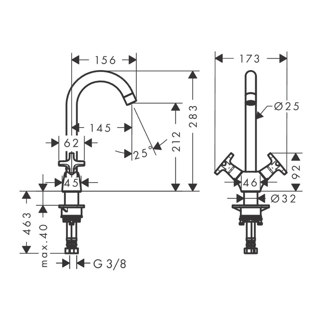 Obrázok Hansgrohe Logis M32 - Kuchynská batéria s dvoma kohútikmi 220, Eco, 1jet, chróm 71283000