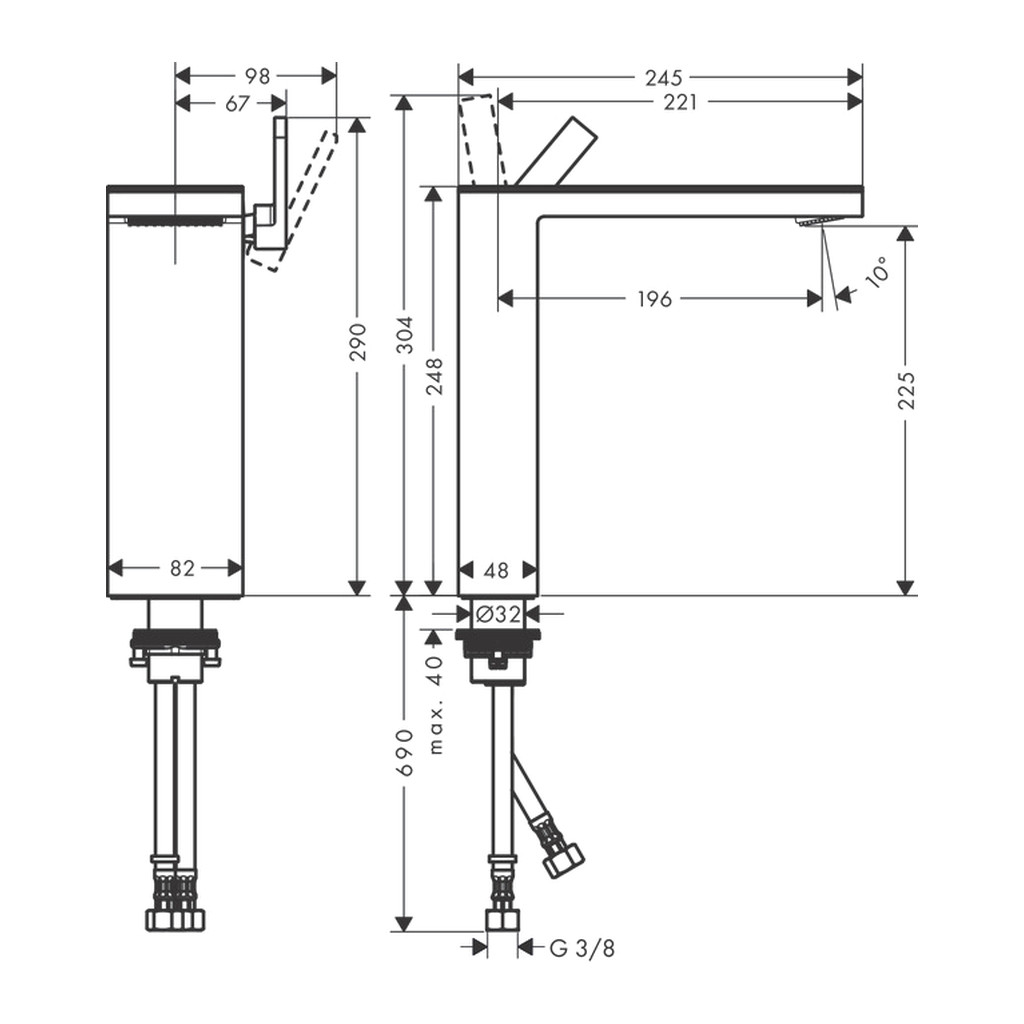 Obrázok Hansgrohe Tříotvorová Umyv.bat.70 Push-Open, bez 47022000