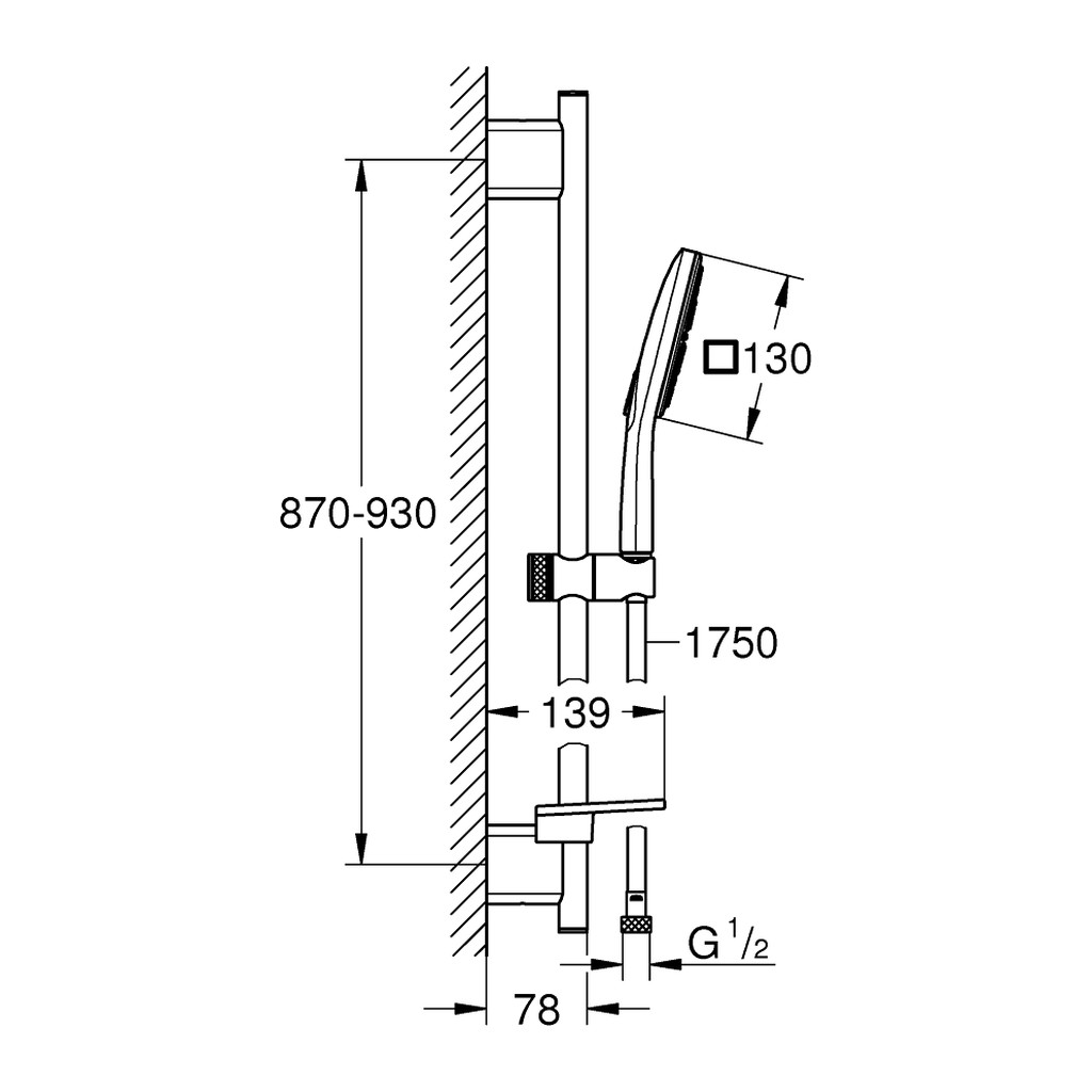 Obrázok GROHE - Rainshower SmartActive Cube Súprava sprchovej hlavice 130 6,8 l/min, 3 prúdy, tyče 600 mm a hadice, chróm (26585000)