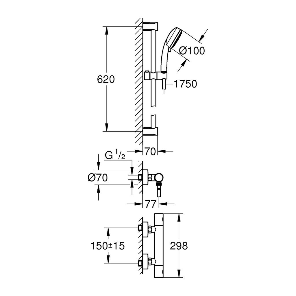 Obrázok Grohe Grohtherm 800 Cosmopolitan - Termostatický sprchový set so sprchovou tyčou 600 mm, chróm 34768000