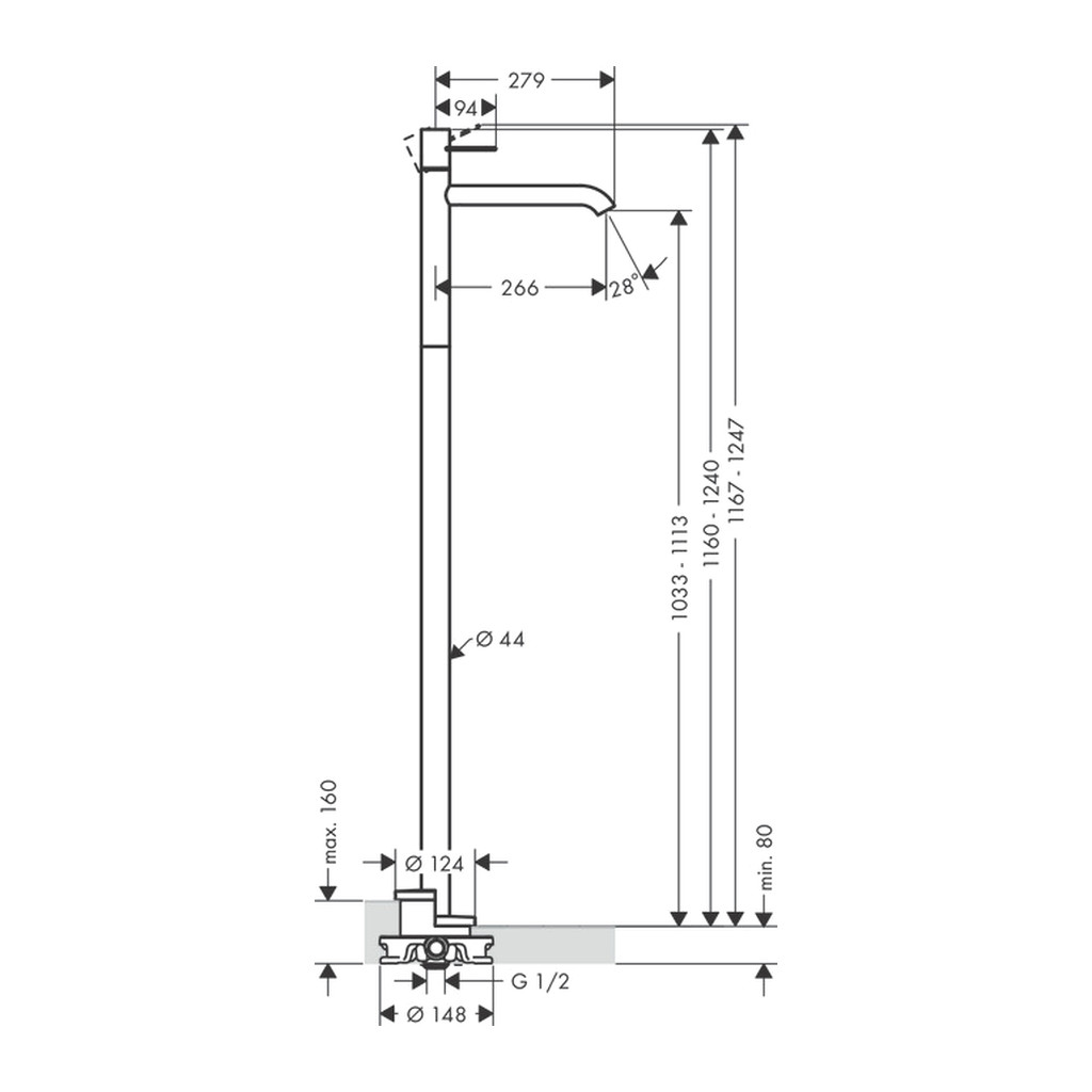 Obrázok Hansgrohe Uno Pák. Umyv.bat.na podlahu s třmen.ru 38037000