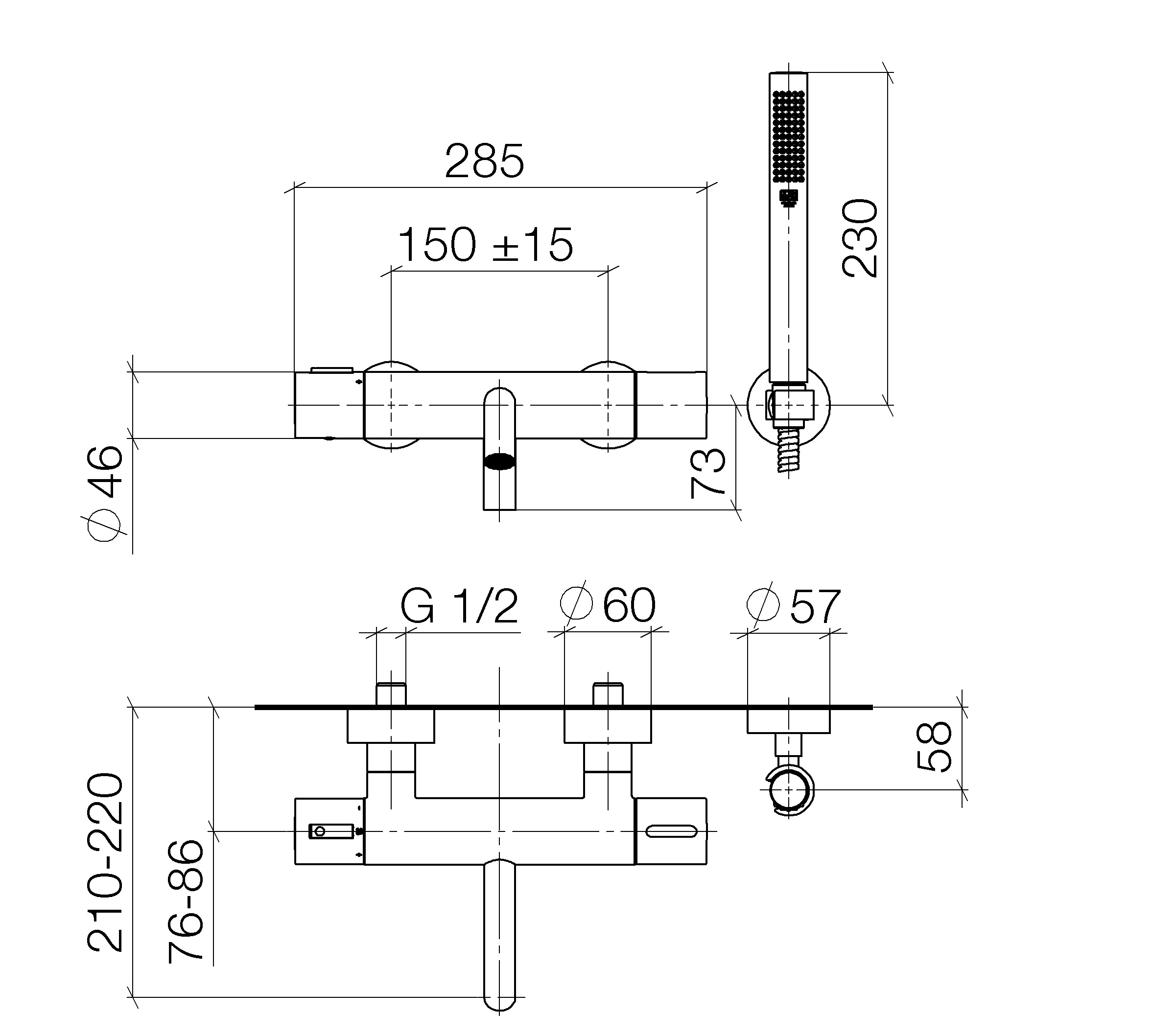 Obrázok Dornbracht Meta- vaňová batéria nástenná, termostatická, komplet, chróm 34234979-00