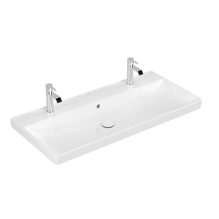 Obrázok VILLEROY & BOCH - Avento Umývadlo nábytkové 1000x470 mm, s prepadom, 2 otvory na batériu, CeramicPlus, alpská biela 4156A4R1