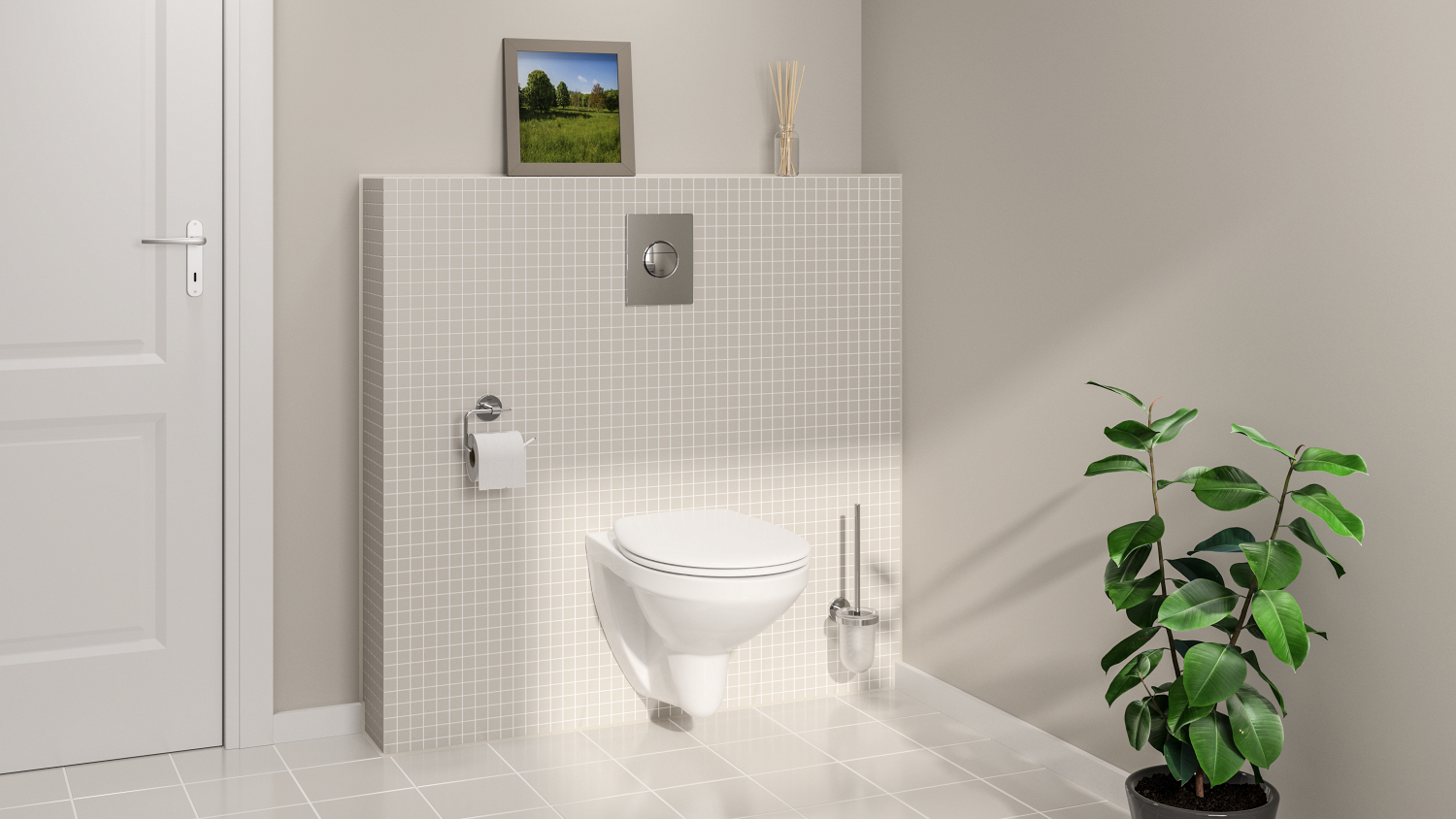 Obrázok GROHE - Solido Súprava na závesné WC + klozet a doska softclose Bau Ceramic, tlačidlo Sail, chróm 39499000